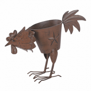 Cute Pecking Rooster Iron Planter