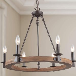 Round Wood Farmhouse Chandelier